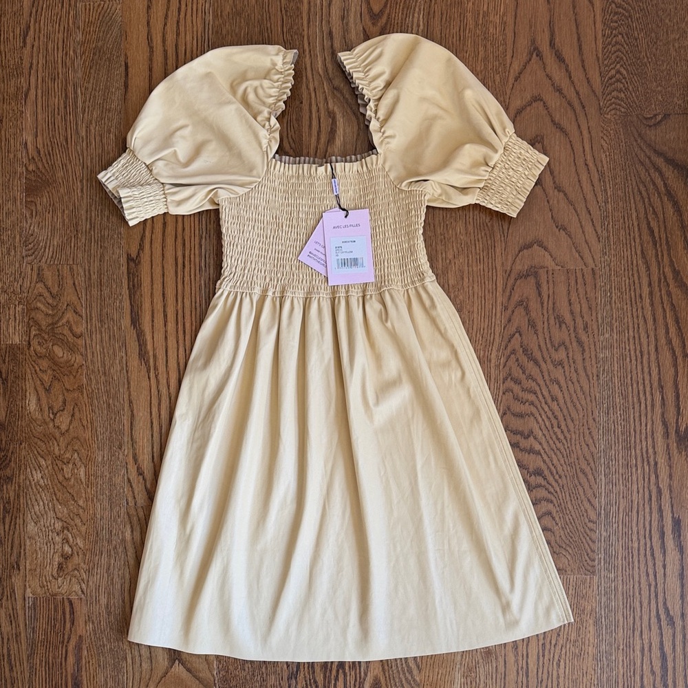 Avec Les Filles Butter Yellow Faux Leather Mini Dress. Soft & Beautiful!